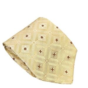 Vintage Tino Cosma Italy Geometric Silk Tie Men's Gold Diamond Pattern Formal